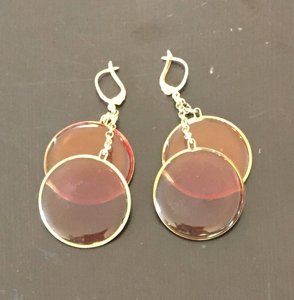 Farbige Mitte Bernstein Und Gold Umgeben Kreisförmigen Baumelnde Ohrringe - Circa 1970 S von AntiqueSoCal