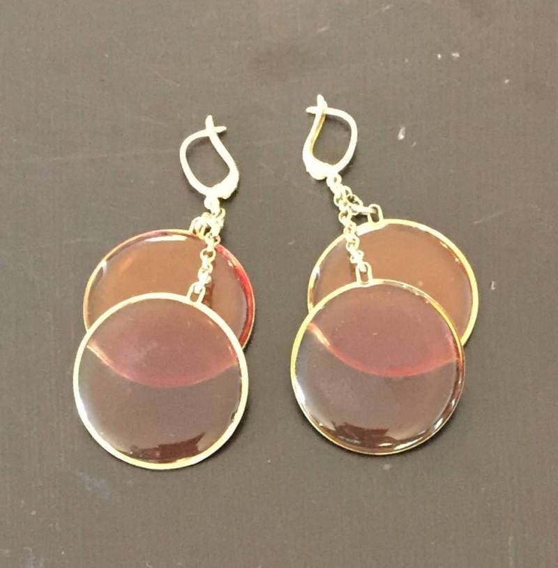 Farbige Mitte Bernstein Und Gold Umgeben Kreisförmigen Baumelnde Ohrringe - Circa 1970 S von AntiqueSoCal