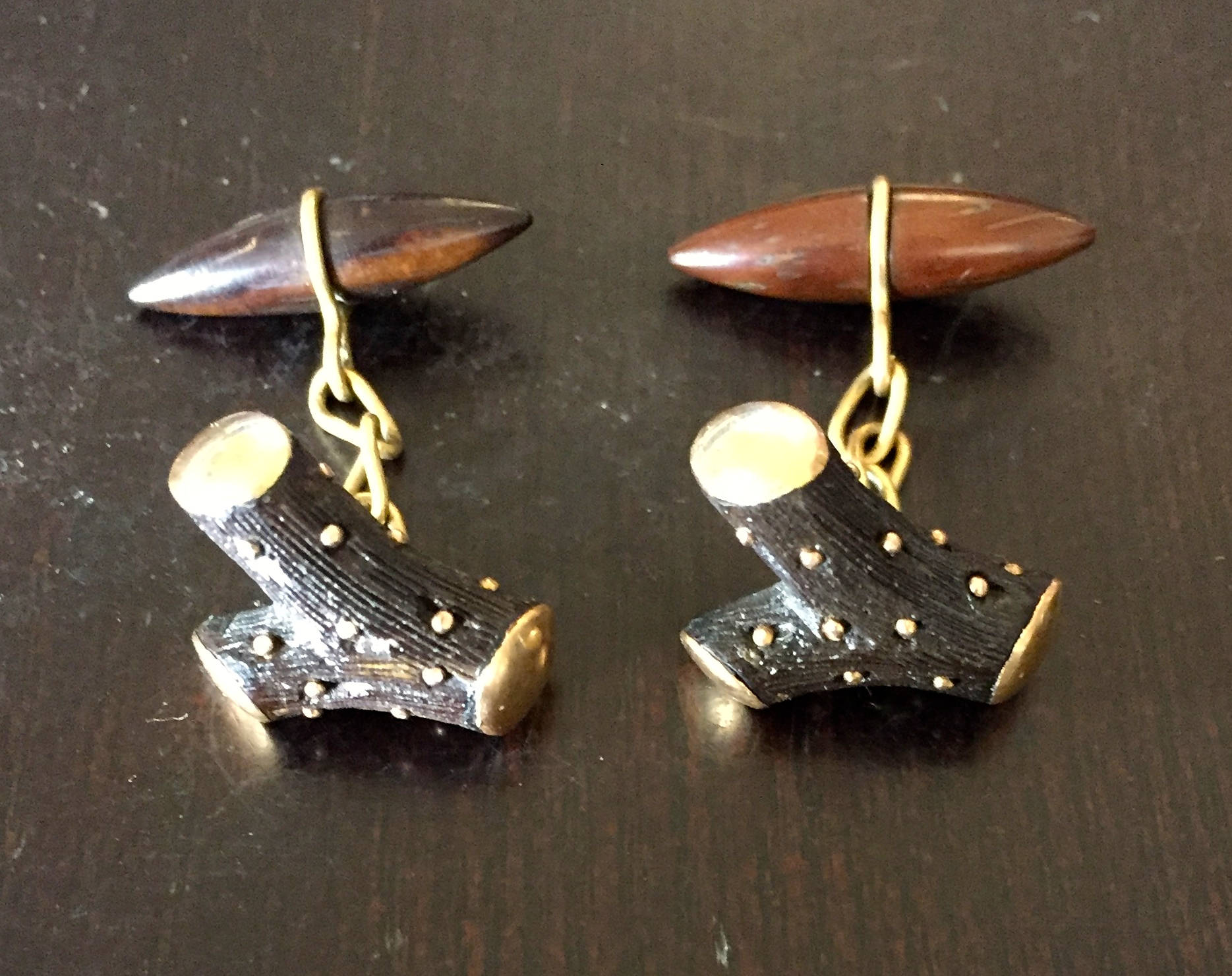 Jahrgang Faux Bois Mid Century "Holz" & Gold Metall Manschettenknöpfe von AntiqueSoCal