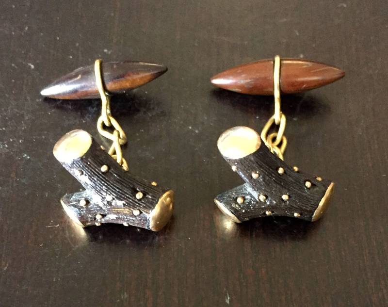 Jahrgang Faux Bois Mid Century "Holz" & Gold Metall Manschettenknöpfe von AntiqueSoCal