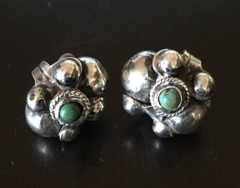 Vintage Sterling Silber Türkis Ohrclips - Hergestellt in Mexiko von AntiqueSoCal