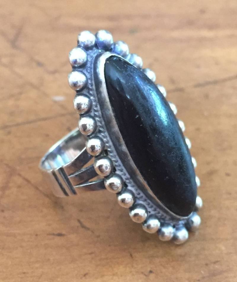 Weinlese Mexiko Onyx Silber Ring von AntiqueSoCal