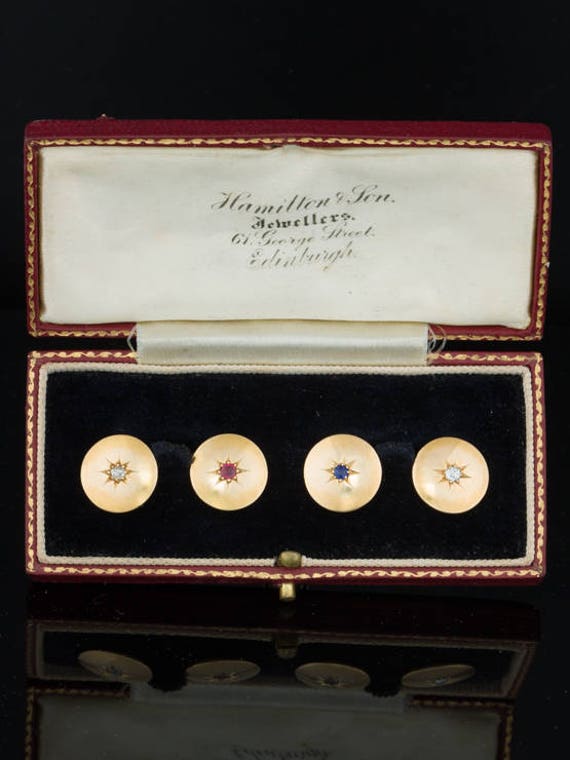 Antike 18 Karat Gold Saphir Rubin Und Diamant Sterne Manschettenknöpfe von AntiqueVelvetGloves