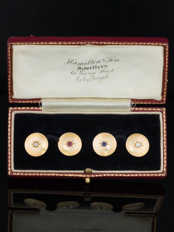 Antike 18 Karat Gold Saphir Rubin Und Diamant Sterne Manschettenknöpfe von AntiqueVelvetGloves