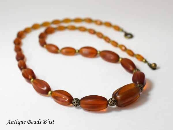 Antike Böhmen Bernsteinfarbenen Glasperlen Und Messing Perlen Halskette [Kostenloser Versand] [Mb18034] von AntiquebeadsBist