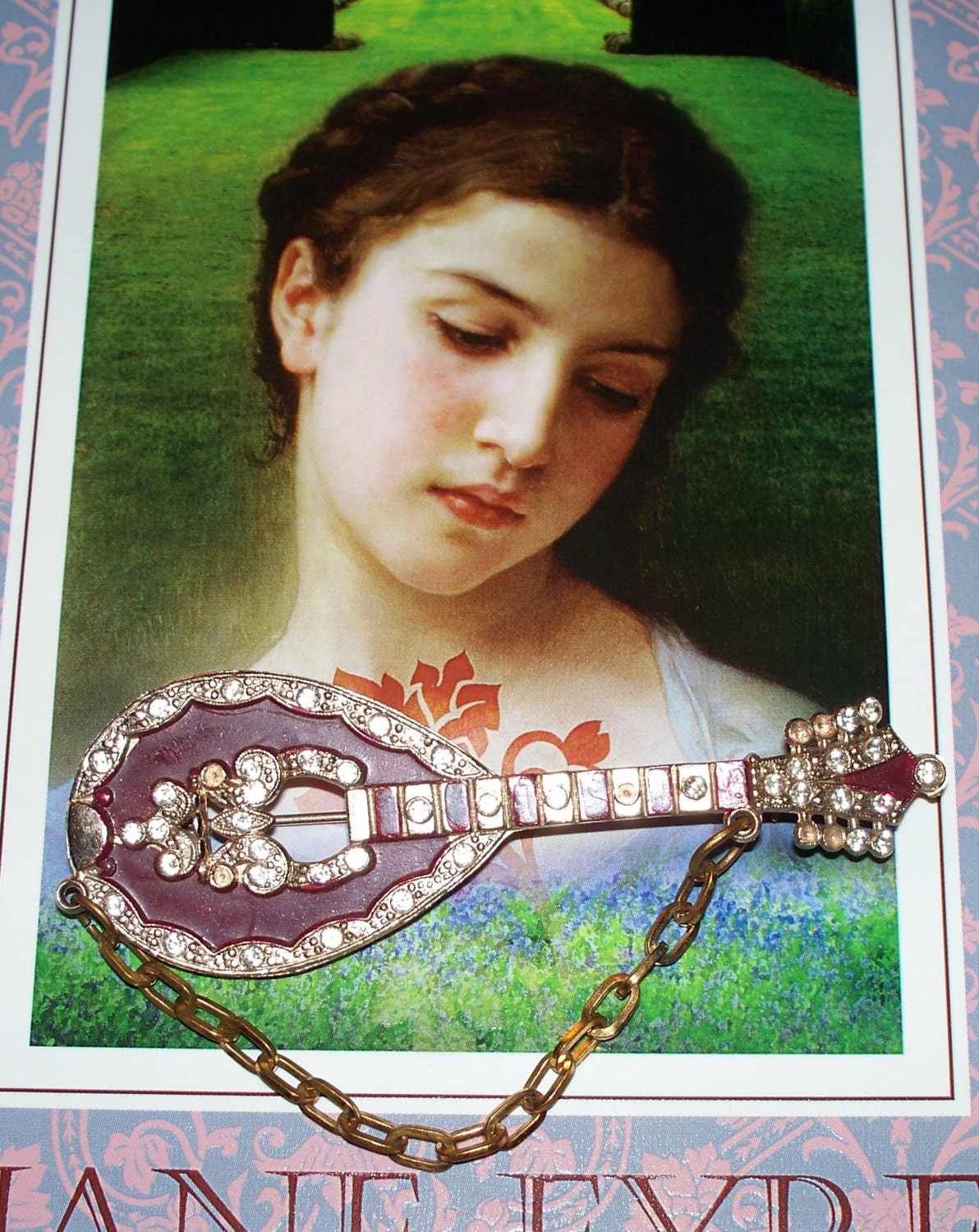 Gallo Mandoline Brosche - Emaille Strass Pin Vintage Unterzeichnet von AntiqueologyToday