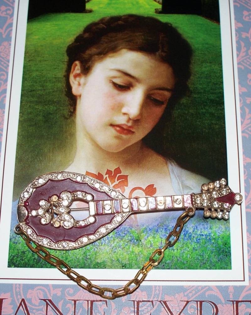 Gallo Mandoline Brosche - Emaille Strass Pin Vintage Unterzeichnet von AntiqueologyToday