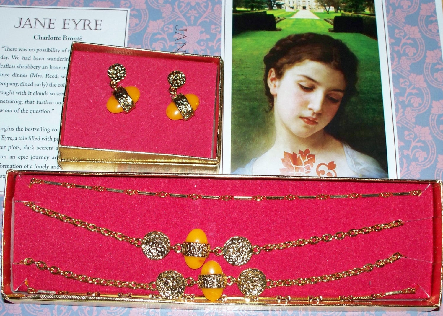 Stanhome "Sonnenstein" Halskette Ohrringe Set - Goldton Jahrgang 1970 Ps Stanley Home Produkte von AntiqueologyToday