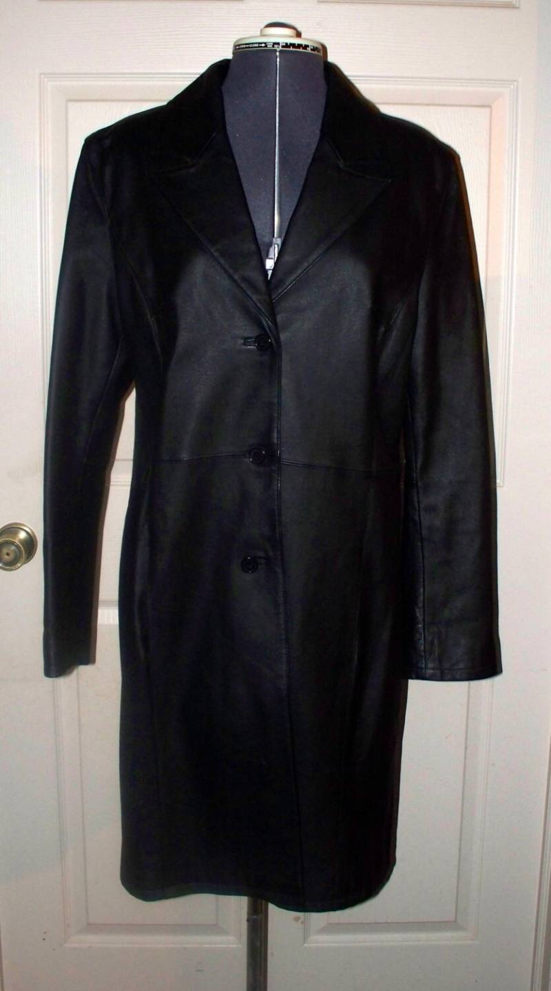 Vintage Schwarzer Leder 3/4 Mantel - John Paul Richard Größe 10 von AntiqueologyToday