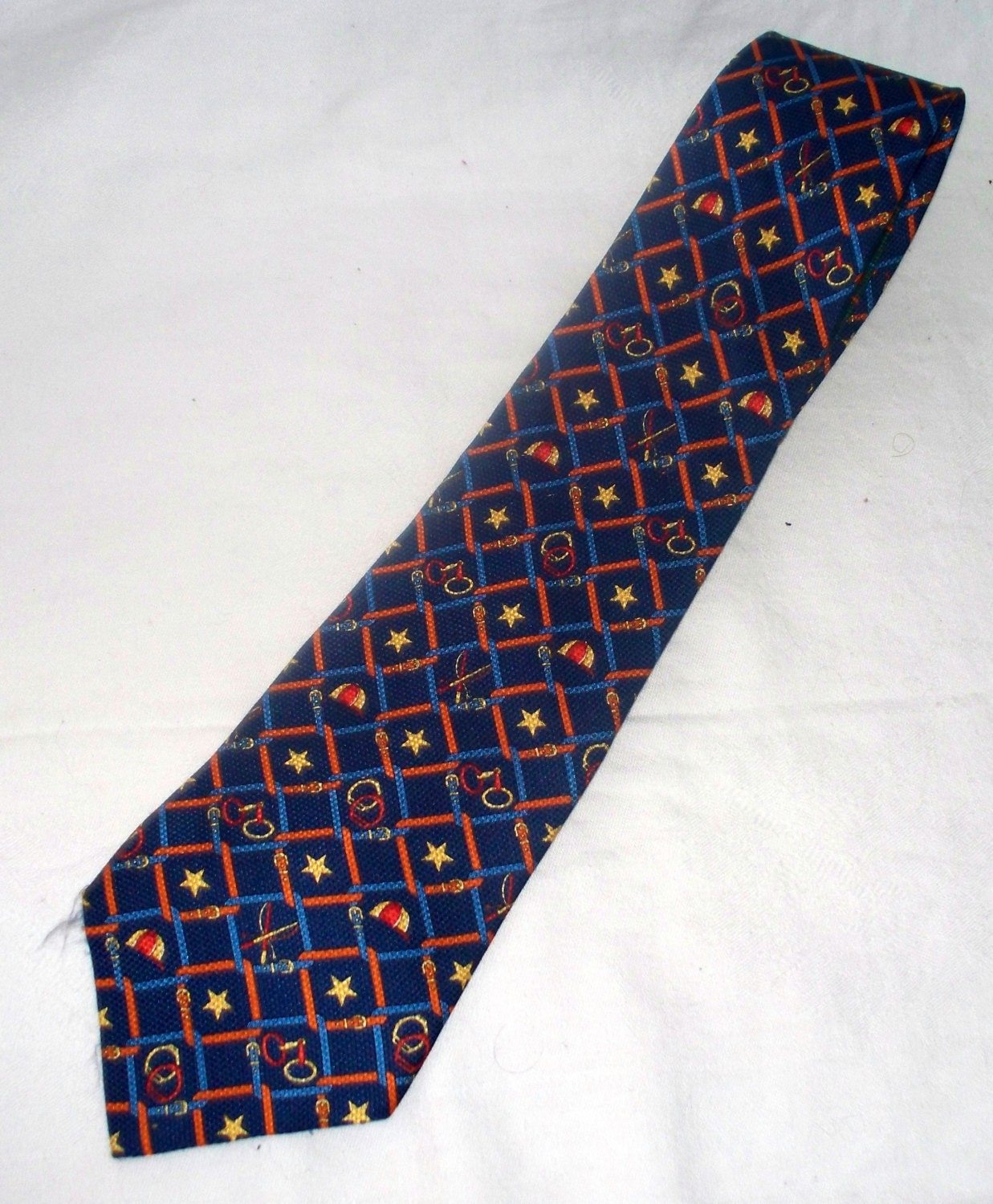 Vintage Tommy Hilfiger Pferdekrawatte Pferdemotiv, Dunkelblau von AntiqueologyToday