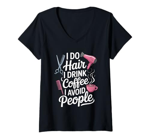 Damen Lustiger Friseur Kaffeeliebhaber | Friseursalon Introvertiert T-Shirt mit V-Ausschnitt Damen Lustiger Friseur Kaffeeliebhaber | Friseursalon Introvertiert T-Shirt mit V-Ausschnitt von Antisocial Introvert Hairstylist Hairdresser Salon