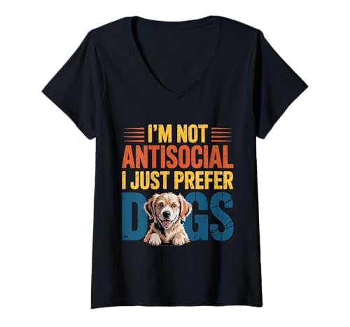 Damen I'm Not Antisocial I Just Prefer Dog Funny Dog Lover Vintage T-Shirt mit V-Ausschnitt Damen I'm Not Antisocial I Just Prefer Dog Funny Dog Lover Vintage T-Shirt mit V-Ausschnitt von Antisocial Just Prefer Dogs Funny Vintage Dog Love