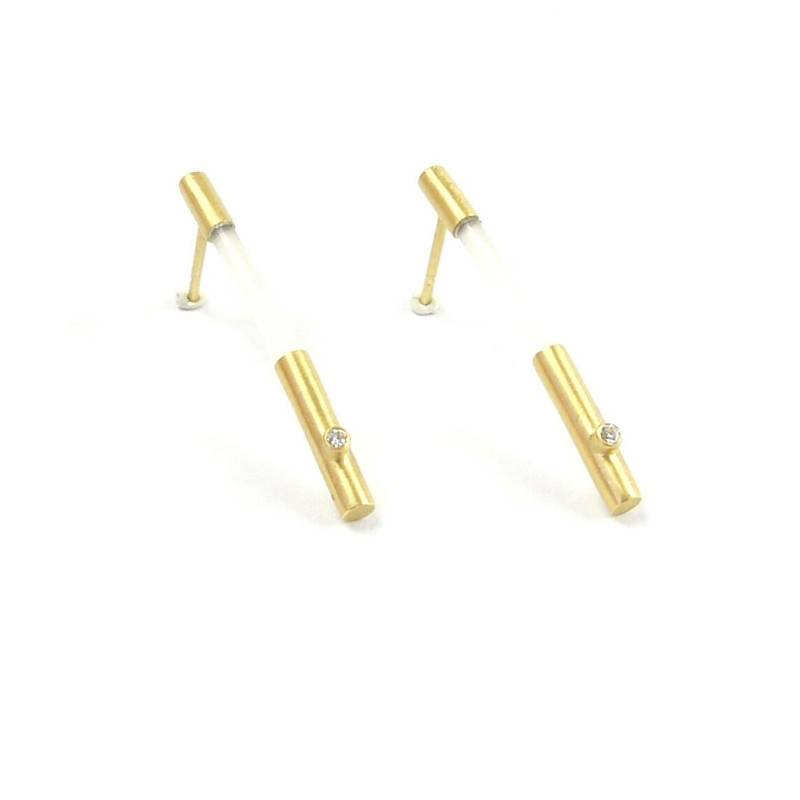 Ohrringe -Tube Nylon - Diamant Mit Gelbgold Und Nylon von AntjePorzigJewelry