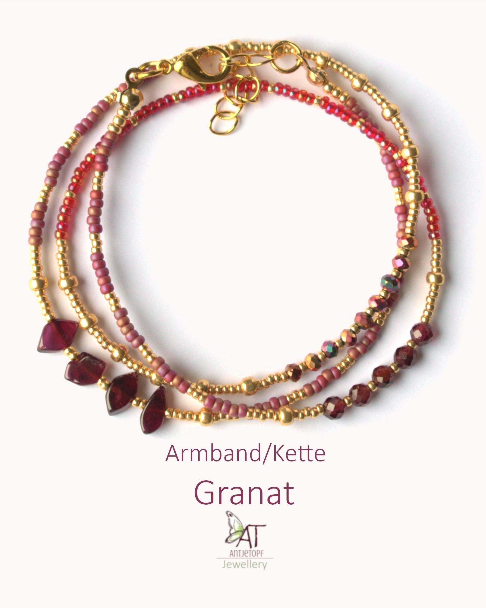 Armband Mehrreihig in Dunkelrot-Gold, Granat, Perlenarmband, 3-Reihiges Armband, Boho, Geschenk, Festlich, Jubiläum von AntjeTopfJewellery