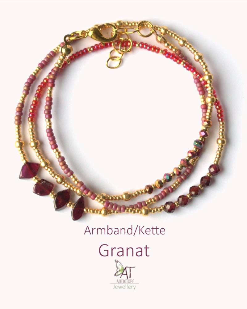 Armband Mehrreihig in Dunkelrot-Gold, Granat, Perlenarmband, 3-Reihiges Armband, Boho, Geschenk, Festlich, Jubiläum von AntjeTopfJewellery