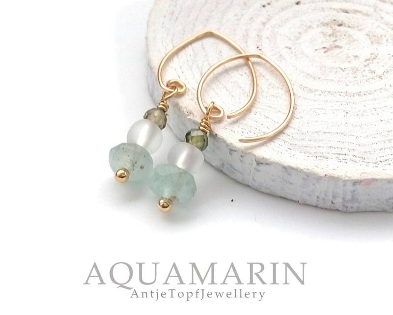 Ohrringe Aquamarin, Türkise Perlen, Grüner Zirkon, Goldohrringe, Hängende Ohrringe, 925 Silber, Gold Filled, Kleines Geschenk, Für Sie von AntjeTopfJewellery