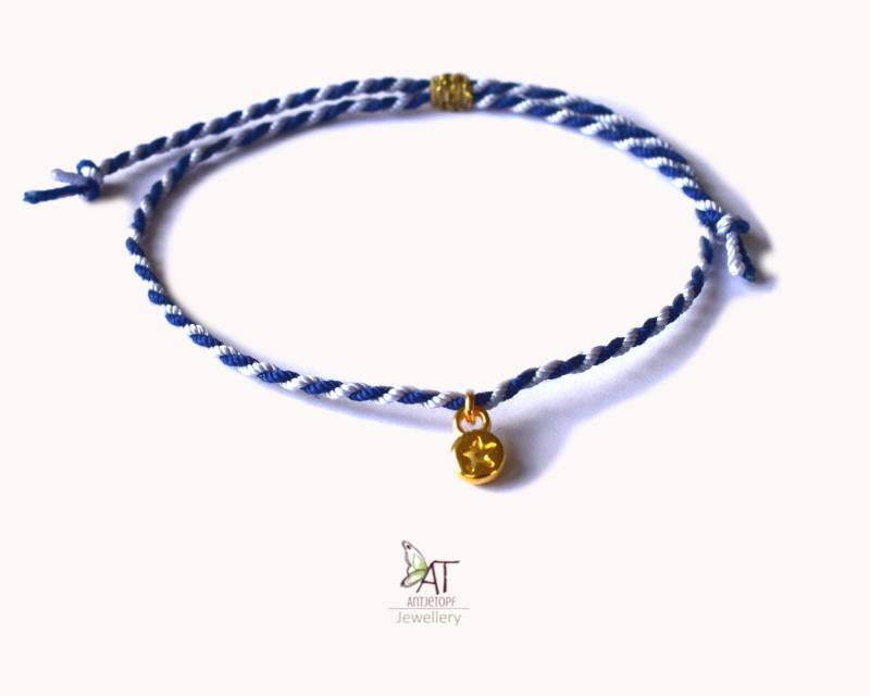 Star Armband, Reine Seide, Goldener Stern Charm, Seidene Hochzeit, Partner Männer Glücksbringer, Auszeichnung, Jubiläum von AntjeTopfJewellery