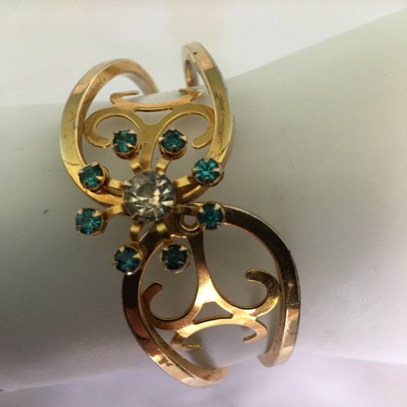 Mid Century Blaue Strass Clamper Manschette von AntoinettesCake