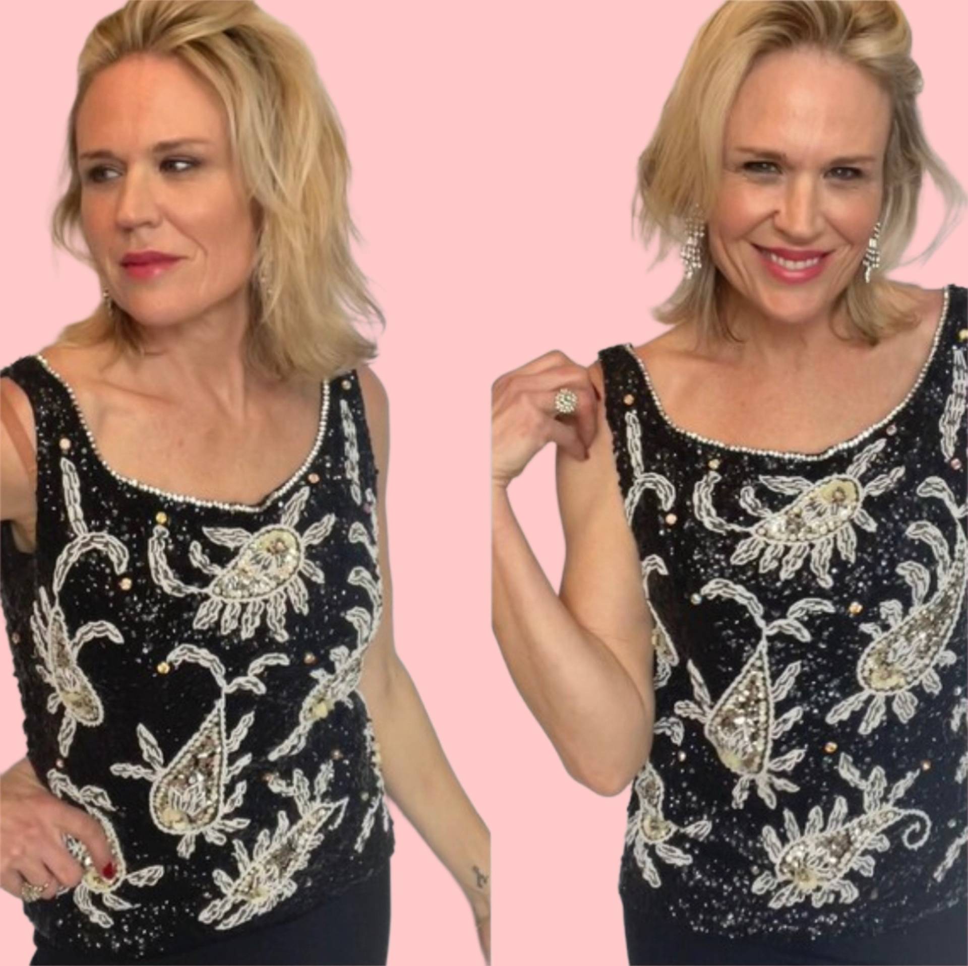 Vintage Schwarze Perlen Und Pailletten Tanktop - Circa 1950Er Jahre von AntoinettesCake