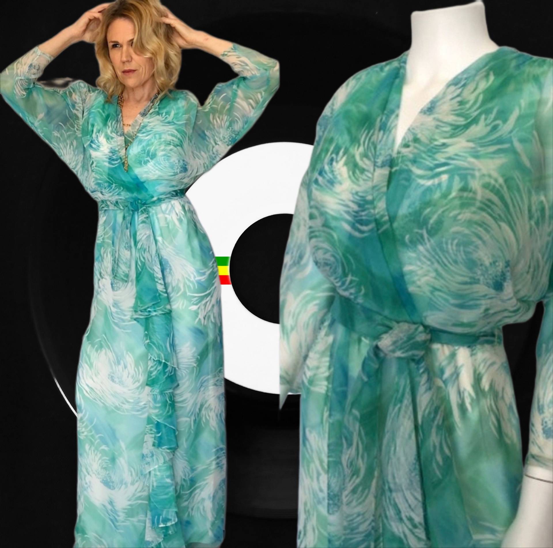 Vinyl Inspiriert Marine Grün Und Blau Swirl Maxi Kleid - Circa 1970Er Jahre Boho Chic von AntoinettesCake