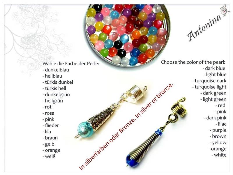 Anhänger Dread Schmuck Mit Perle Und Kelch Farbwahl Wunschfarbe Silber Gold Bronze Dreadperle Blau Grün Metall Dreadlockschmuck von AntoninaHaarschmuck