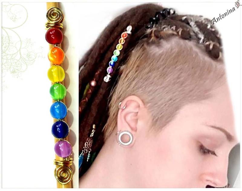 Chakra Dread Schmuck Dreadperlen Lgbtq Regenbogen Bunt Ohrhänger Ohrringe Dreadlockschmuck Dreadlocks Dreadschmuck Spiralen Hippies von AntoninaHaarschmuck