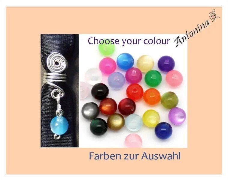 Dread Schmuck Perle Anhänger Wunschfarbe Bunt Farben Farbwahl Spirale Metall Ohrringe Türkis Blau Rot Grün Gelb Weiß von AntoninaHaarschmuck