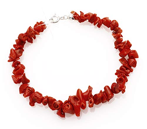 Antonino De Simone Rote mediterrane Koralle Frangia Set bestehend aus Halskette, Armband und Ohrringen in 925 Weiß Silber oder 925 Gelb Silber. (Armband, 925er Weiß-Silber-Verschluss) von Antonino De Simone
