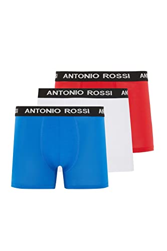 ANTONIO ROSSI (3/6er-Pack) Boxershorts Herren - Unterhosen Männer Multipack mit Elastischem Bund - Baumwollreich, Bequeme Herrenunterwäsche, Rot, Blau, Weiß (3er-Pack), S von ANTONIO ROSSI