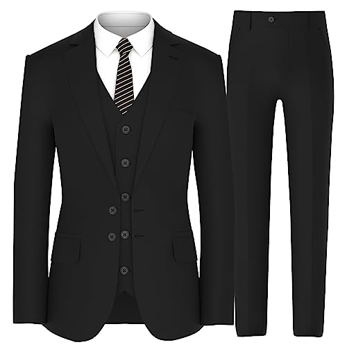 Antonio Uomo Herrenanzug-Set – klassische Passform, 3-teiliger Blazer, einreihig, Jacke, Weste, Hose für Business, Hochzeitskleid, Anzüge, Schwarz, 52 von Antonio Uomo