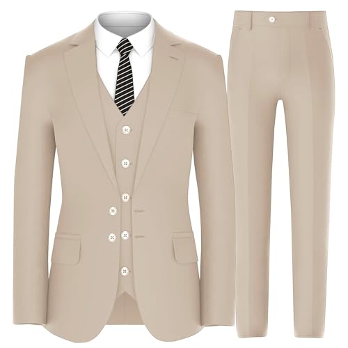 Antonio Uomo Herrenanzug-Set – klassische Passform, 3-teiliger Blazer, einreihig, Jacke, Weste, Hose für Business, Hochzeitskleid, Anzüge, Beige, 50 von Antonio Uomo