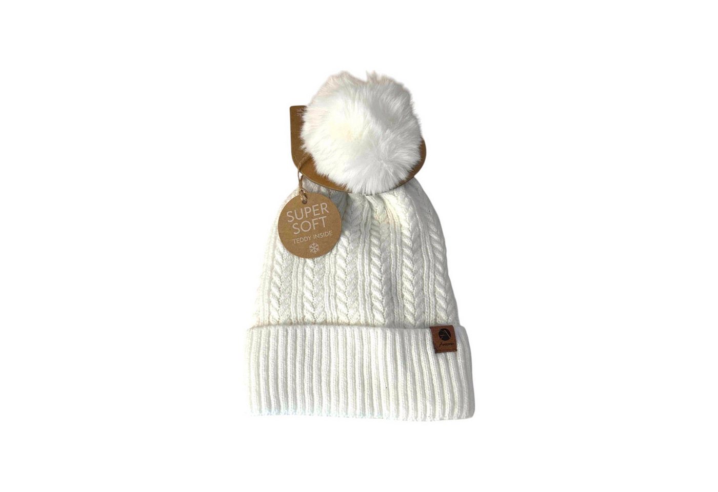 Antonio Bommelmütze Winter Damen Mütze » Bommelmütze Nora Mit Teddy (Kein Set, 1-St., 1 Mütze) » Strickmütze mit Flechtoptik » Wintermütze mit Bommel von Antonio