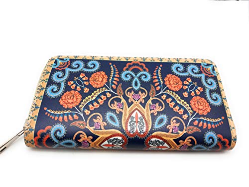 Antonio Geldbörse Mit Ethno Blumen, Geldbeutel, Portemonnaie, Brieftasche,Reißverschluss (Blau) von Antonio