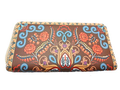 Antonio Geldbörse Mit Ethno Blumen, Geldbeutel, Portemonnaie, Brieftasche,Reißverschluss (Braun) von Antonio