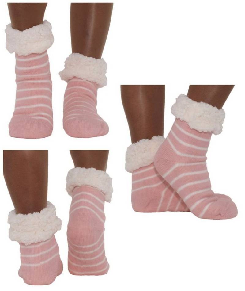 Antonio Kuschelsocken Hüttensocken Haussocken Hüttenschuhe Rosa Weiß ABS Teddy Art: Rosa - von Antonio