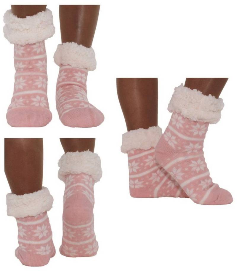 Antonio Kuschelsocken Hüttensocken Haussocken Hüttenschuhe Rosa Weiß ABS Teddy Art: Rosa - von Antonio