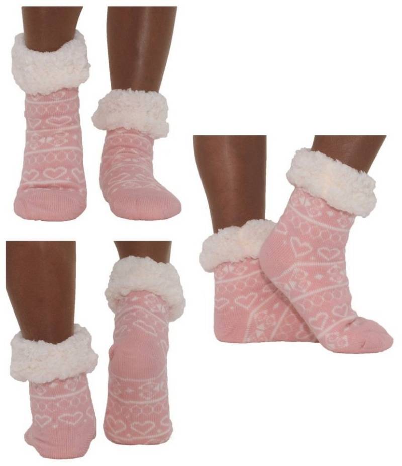 Antonio Kuschelsocken Hüttensocken Haussocken Hüttenschuhe Rosa Weiß ABS Teddy Art: Rosa - von Antonio