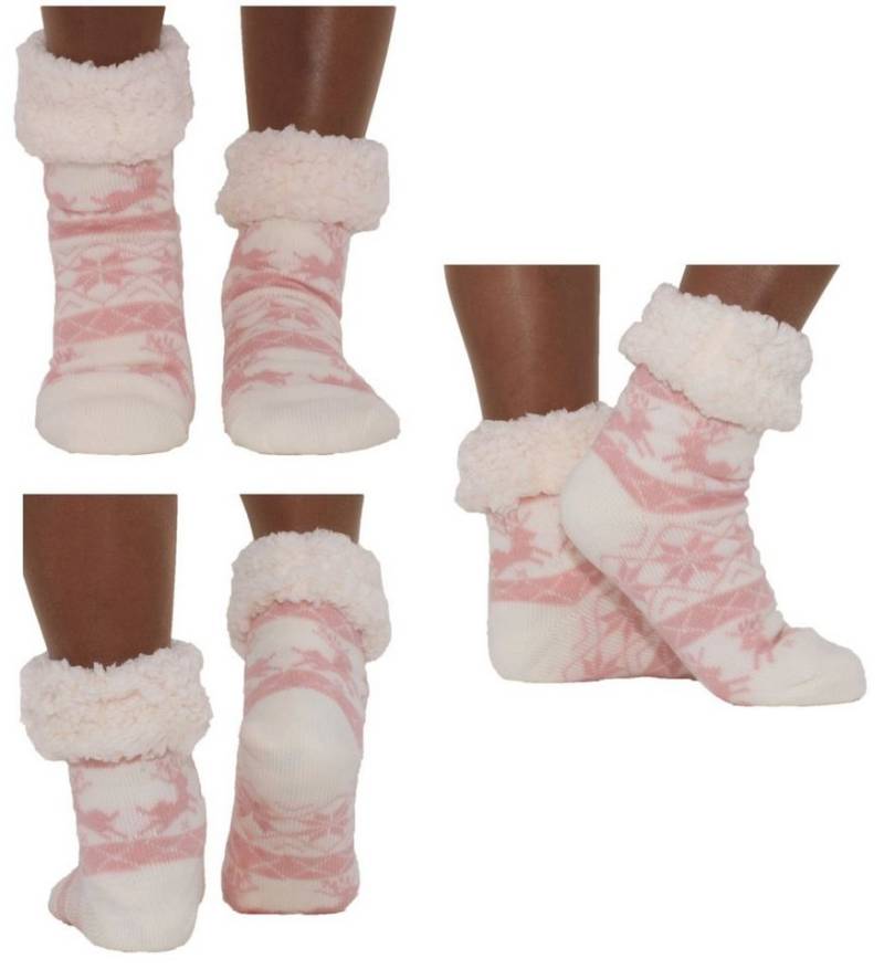Antonio Kuschelsocken Hüttensocken Haussocken Hüttenschuhe Rosa Weiß ABS Teddy Art: Weiß - von Antonio