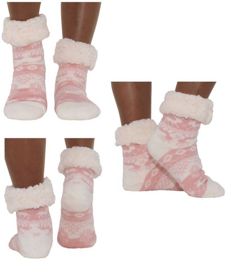 Antonio Kuschelsocken Hüttensocken Haussocken Hüttenschuhe Rosa Weiß ABS Teddy Art: Weiß - von Antonio