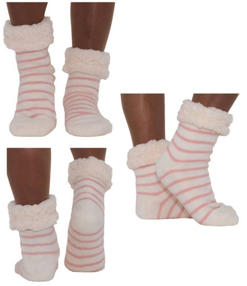 Antonio Kuschelsocken Hüttensocken Haussocken Hüttenschuhe Rosa Weiß ABS Teddy Art: Weiß - von Antonio