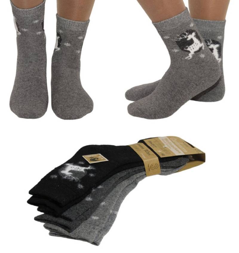 Antonio Thermosocken 3 Paar Wollsocken Socken Damen Thermo Strümpfe Hirsch im Mondschein von Antonio