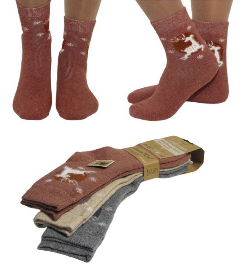 Antonio Thermosocken 3 Paar Wollsocken Socken Damen Thermo Strümpfe Hirsch im Mondschein von Antonio