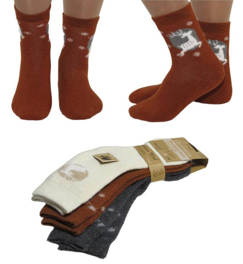 Antonio Thermosocken 3 Paar Wollsocken Socken Damen Thermo Strümpfe Hirsch im Mondschein von Antonio