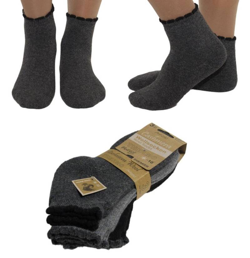 Antonio Thermosocken 3 Paar Wollsocken Socken Damen kurz Thermo Strümpfe Rüschen am Bund von Antonio