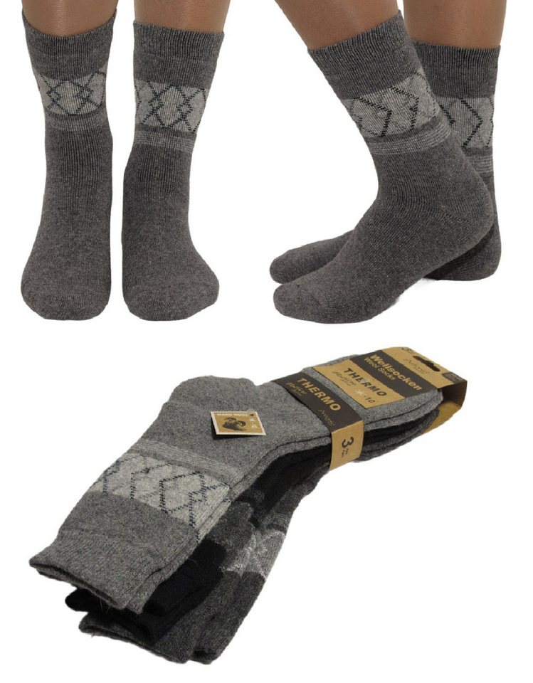 Antonio Thermosocken 3 Paar Wollsocken Socken Thermo Strümpfe Herren Karomuster Gr. 39-42 von Antonio