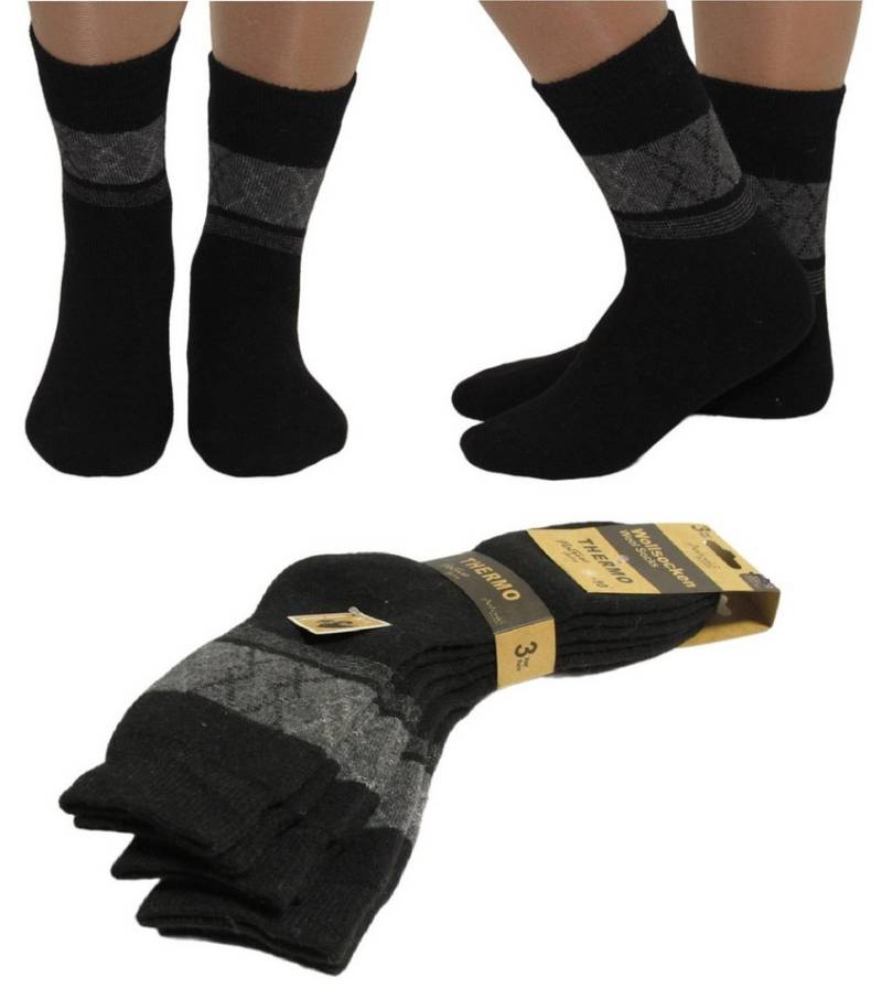 Antonio Thermosocken 3 Paar Wollsocken Socken Thermo Strümpfe Herren Karomuster Schwarz von Antonio