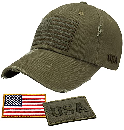 Antourage Amerikanische Flagge Unisex Baseballmütze für Damen und Herren | USA Flagge Mesh Snapback Flat Visor Cap + 2 patriotische Patches, (01) Olive, Einheitsgröße von Antourage