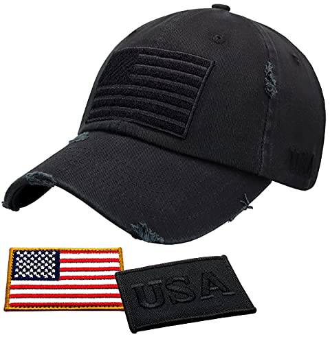 Antourage Amerikanische Flagge Unisex Baseballmütze für Damen und Herren | USA Flagge Mesh Snapback Flat Visor Cap + 2 patriotische Patches, Schwarz, Einheitsgröße von Antourage