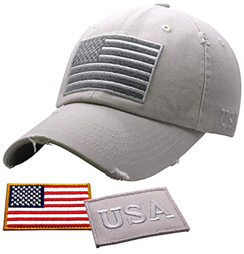 Antourage Baseballmütze mit amerikanischer Flagge, Unisex, für Damen und Herren, USA-Flagge, Netz, Snapback, flache Visierkappe + 2 patriotische Patches, (23) Hellgrau, Einheitsgröße von Antourage