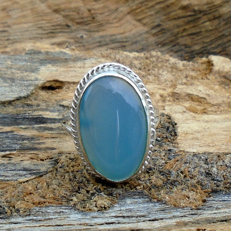 Aqua Blue Chalcedon Edelstein Ring, 925 Sterling Silber Geburtsstein Designer Geschenk Für Sie von Antragemsnjewels